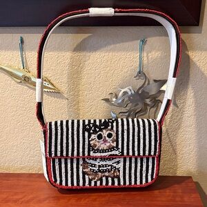 NWT Anthropologie The Fiona Beaded Shoulder Bag Animal Edition Sassy Cat